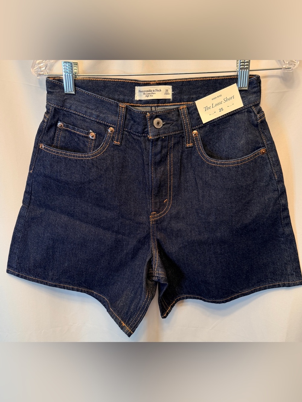 NWT Abercrombie & Fitch Women’s 25 Loose Short High Rise Dark Wash Denim Shorts